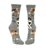 These gray socks features cat designs with words that read "People I Love 1. Cats" in black