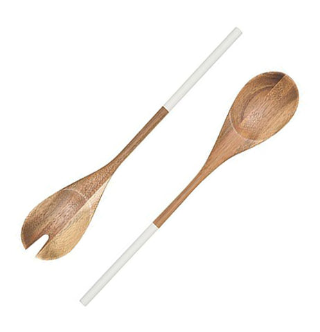 Dipped Salad Server in wood and white handles