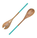 Dipped Salad Server in wood and turquoise handles
