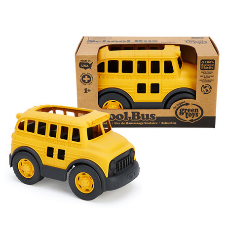 Yellow and black School Bus made from recycled materials