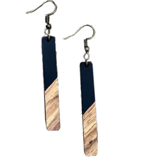 Earrings, Matte Black &amp; Wood