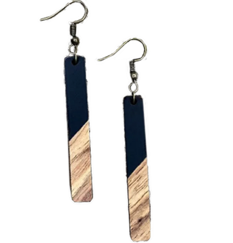 Earrings, Matte Black & Wood