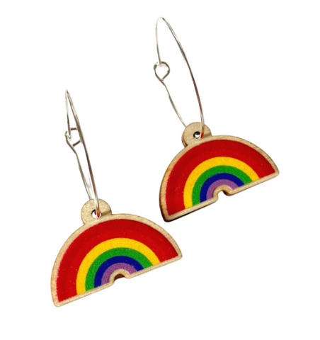 Wooden Rainbow Hoop Earrings