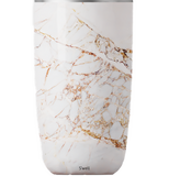 A wine tumbler with a white marbled design.