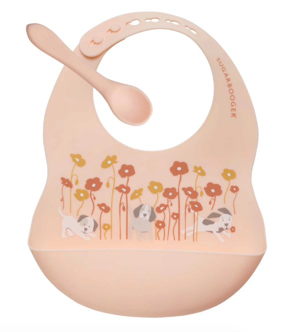 Fresh &amp; Messy Bib &amp; Spoon, Puppies &amp; Poppies