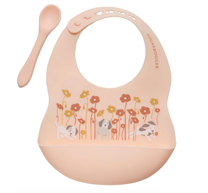 Fresh &amp; Messy Bib &amp; Spoon, Puppies &amp; Poppies