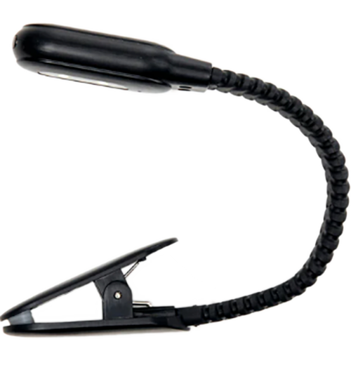 A black book light is curved to the right.