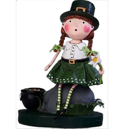 A figurine of a rosy-cheeked young girl with brown hair in braids. She&