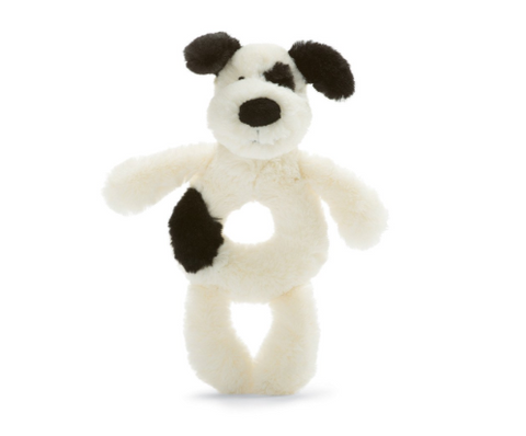 Bashful Black & Cream Puppy Ring Rattle