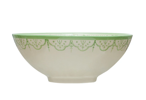 Hand Painted Stoneware Bowl with Flower Pattern