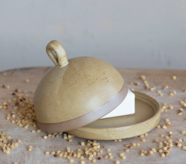 Round Stoneware Butter Dish