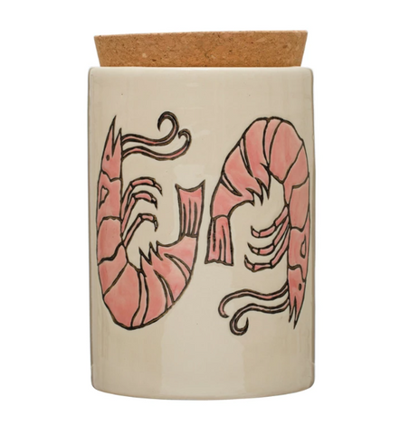 Stoneware Canister With Shrimp Image
