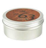 This metal tin has a lid with the brand, "No. 63" in black lettering against a brown background.