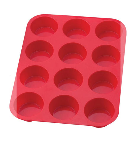 Silicone Cupcake Baking Mold, Non-Stick 100% Food Grade (Red, Round)