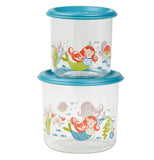 A two size set of semi-clear mermaid themed snack containers