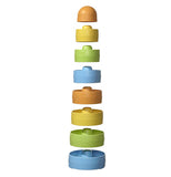 The orange, yellow, green, and blue stacking cups are all shown unconnected to each other.