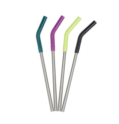 Stainless Steel Re-Usable Multi-Color Straws, (Set of 4)