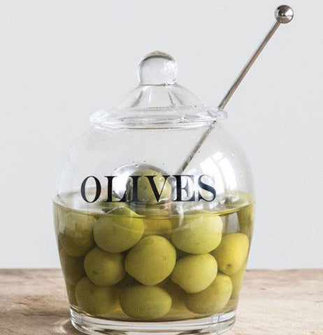 Olives Glass Jar w/ Stainless Steel Spoon