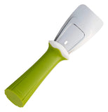 The cauliflower destemmer has a green and white handle and silver on the head.