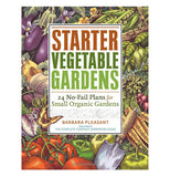 The front cover of the book, Starter Vegetable Gardens, has plenty of colorful vegetables grown completely. 