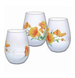 California Poppy Stemless Wine Frosted Glass