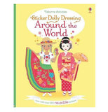 The Dolly Dressing "Around The World" Sticker Book shows two female foreigners dressed in differential clothing on the yellow background.