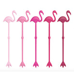 Set of five pink flamingo stir sticks, each a different shade of pink from a soft pastel to a dark magenta.