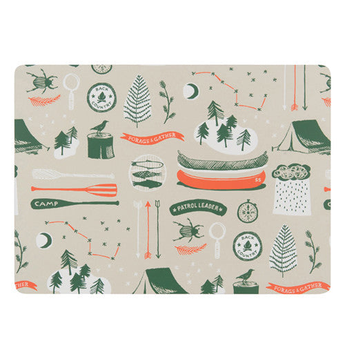 this is placemat is decorated in a Summer Camp theme and made from Cork 