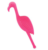 The tea infuser is shaped like a pink flamingo. 