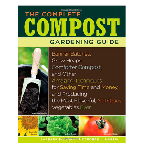 The Book Cover has a picture of compost, a sunflower, basil, and a tomato.