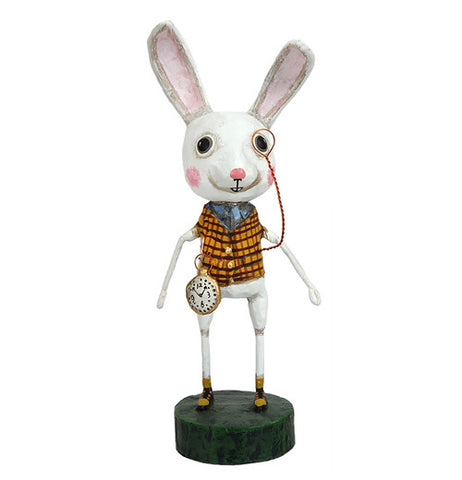Alice in Wonderland White Rabbit wearing a nice dressy outfit and monocle with a pocket watch on its belt  