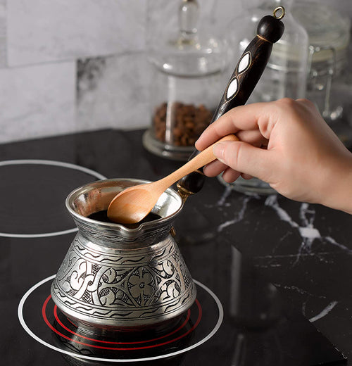 Turkish Silver Coffee Pot With Pearl Wooden Handle
