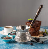 Turkish Silver Coffee Pot With Pearl Wooden Handle