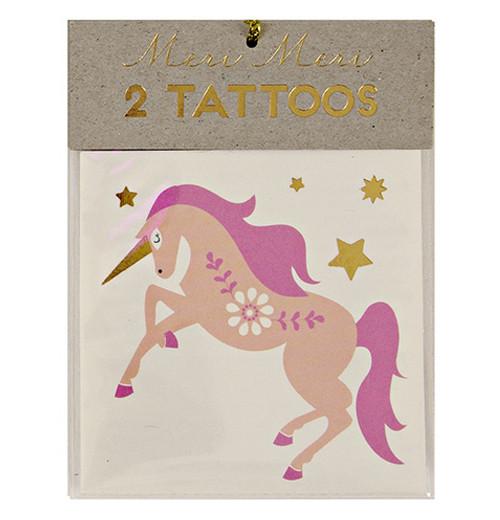Set of 2 tattoos this one showing is a unicorn.