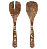 The Wood "Frida Mango" Salad Server features natural brown wood with colorful floral designs.