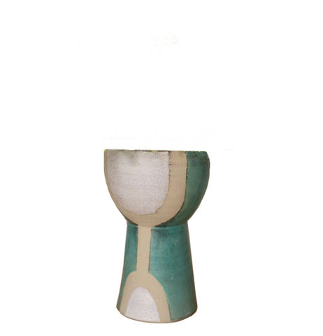 Vase, Ceramic, Tall, White, Tan and Turquoise