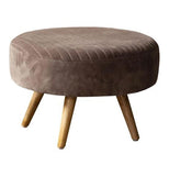 Velvet Ottoman with Wooden Legs - Cobblestone