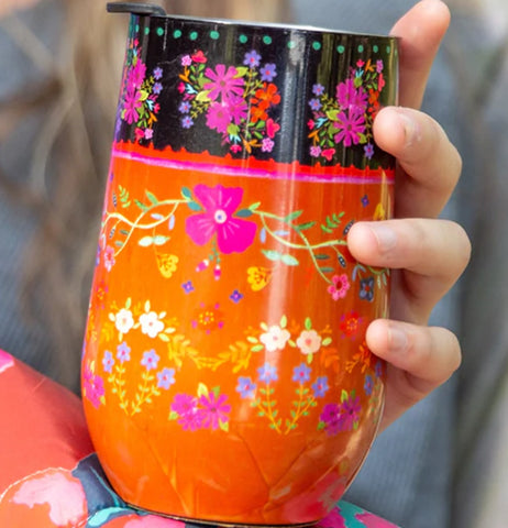 Rust Floral Border Wine Tumbler