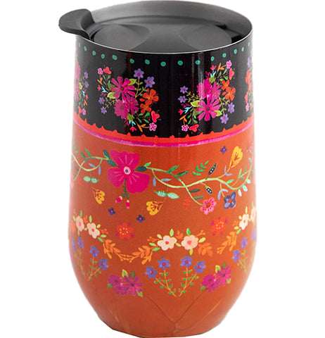 Rust Floral Border Wine Tumbler
