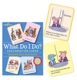  The "What Do I Do?" Conversation Flash Cards has already have two illustrations and instructions on the cards, next to the blue book that are easy to understand.