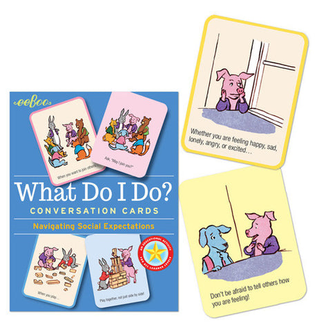  The "What Do I Do?" Conversation Flash Cards has already have two illustrations and instructions on the cards, next to the blue book that are easy to understand.