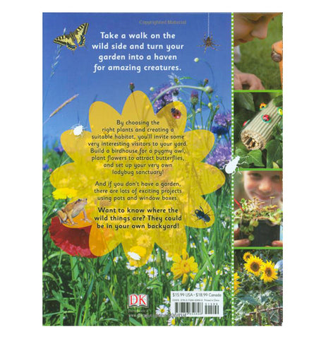 The back cover has pictures of children with plants and insects as well as text describing what is in the book.