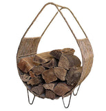 Woven Rush and Metal Firewood Rack with Tall Handle