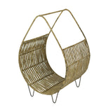 Woven Rush and Metal Firewood Rack with Tall Handle
