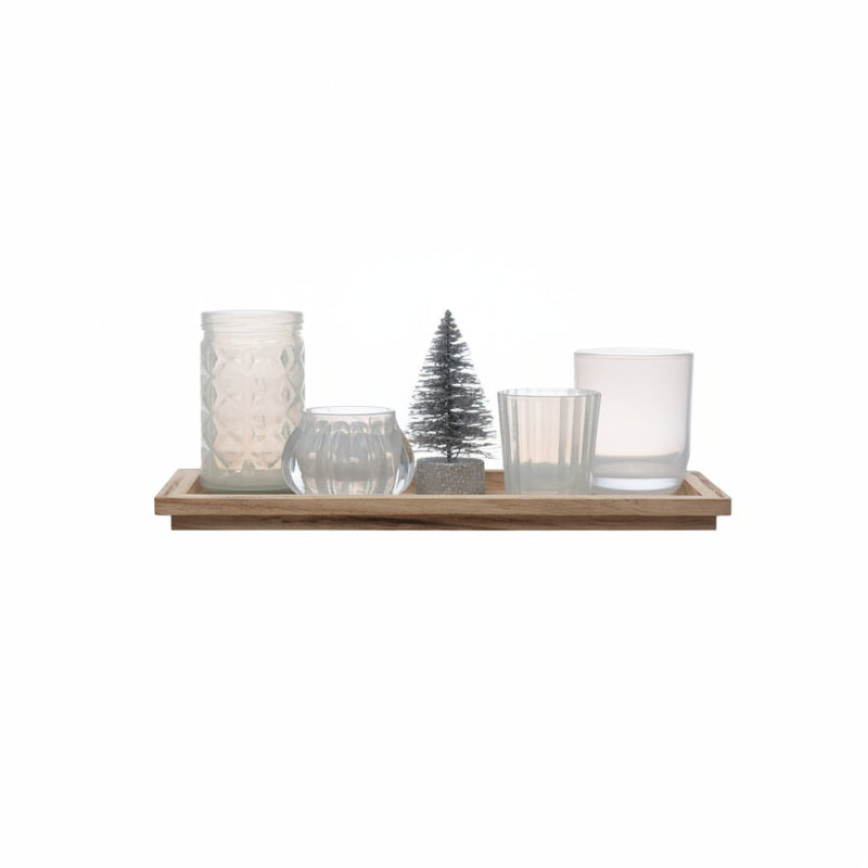 Wood Tray With Four Glass Votives