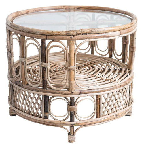 Bamboo and Glass Round Table w/ Shelf