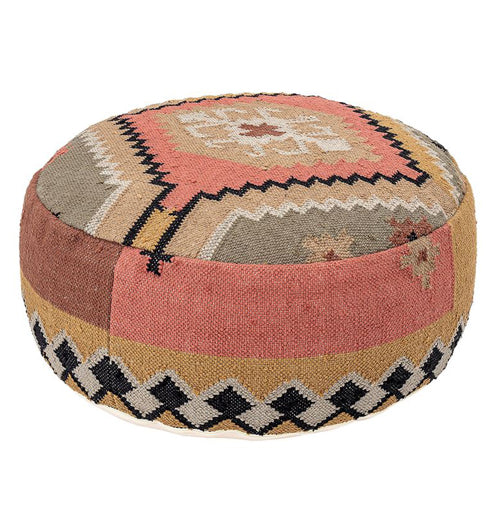 Hand-Woven Round Kilim Pouf