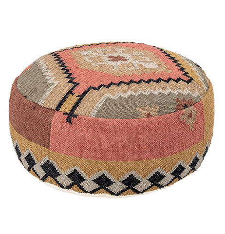 Hand-Woven Round Kilim Pouf