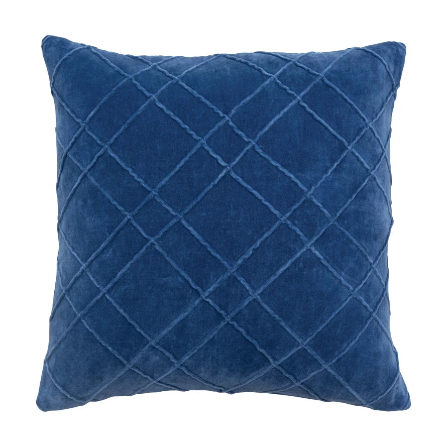 Blue Velvet Pillow with Criss Cross Piping