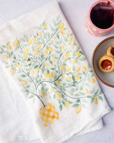 Lemon Tree Watercolor Cotton Flour Sack Tea Towel